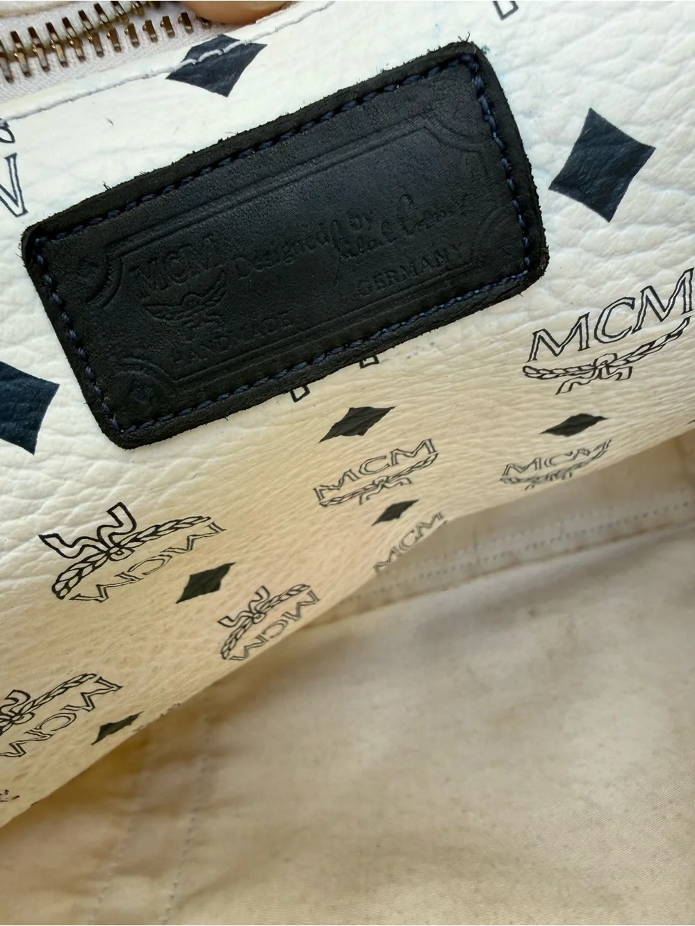 MCM White Logo-Print Double-Handle Tote